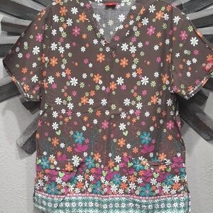 Dickies Brown Floral Scrub Top